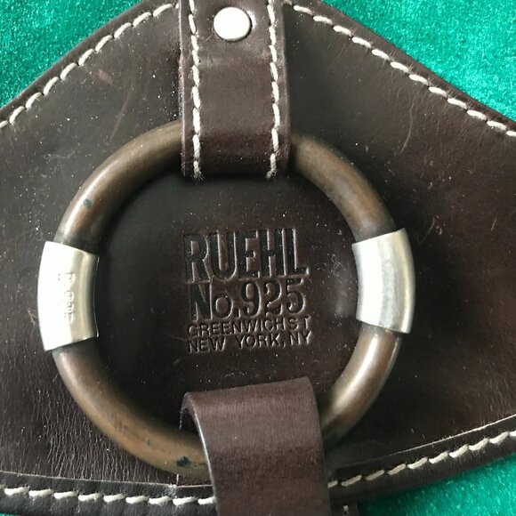 Ruehl No 925 Green Suede & Leather Bag w/ Brass Accents - Picture 3 of 10
